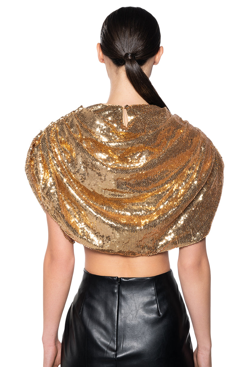 RUNWAY VIBE SEQUIN DRAMATIC TOP