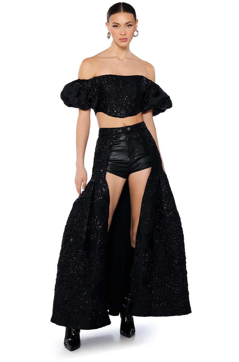 BEATRIX BROCADE OFF SHOULDER PUFF SLEEVE CORSET