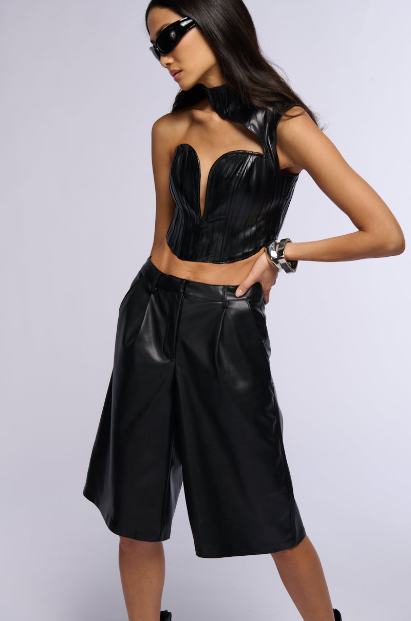 BLAIR FAUX LEATHER MOCK NECK CORSET TOP