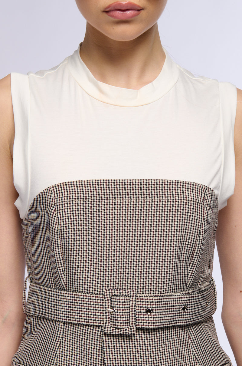 MARY ANN SLEEVELESS BELTED BLOUSE