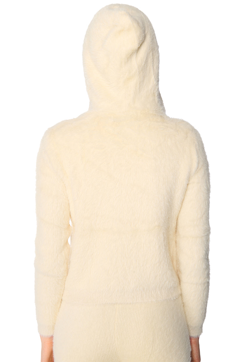 UNWIND FUZZY ZIP UP HOODED SWEATER