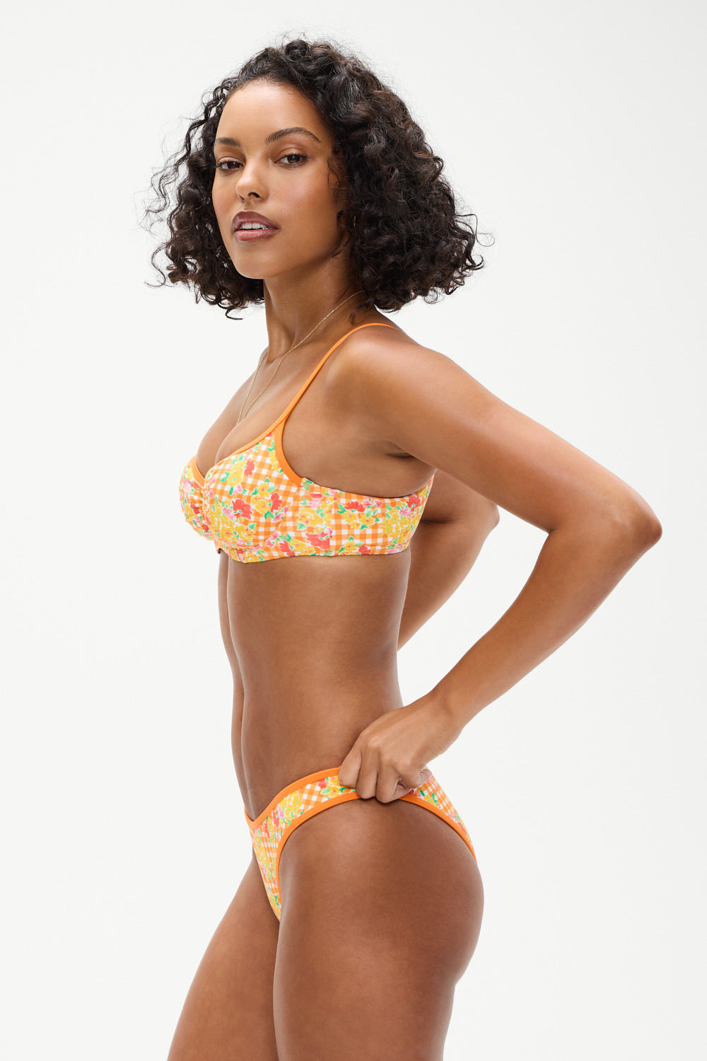 Dove Floral Classic Bikini Bottom - Marigold Gingham