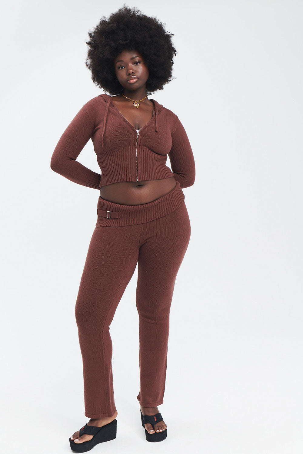 Fleur Cloud Knit Low Rise Pant - Chocolate