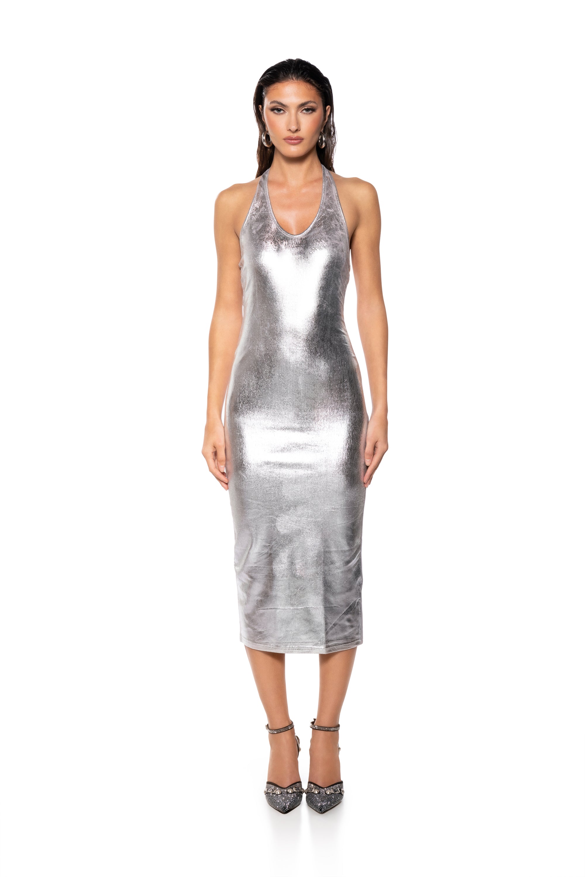 NOT SO BASIC METALLIC MIDI DRESS