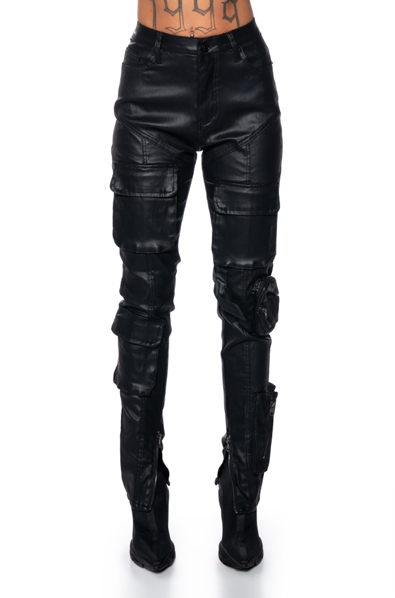 ONE STEP AT A TIME CARGO POCKET SKINNY VEGAN LEATHER