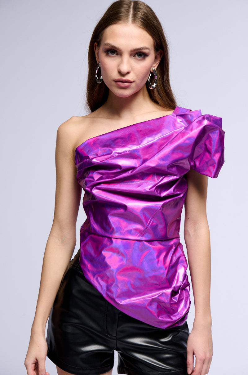 LOVE EVERLASTING ONE SHOULDER IRIDESCENT TOP