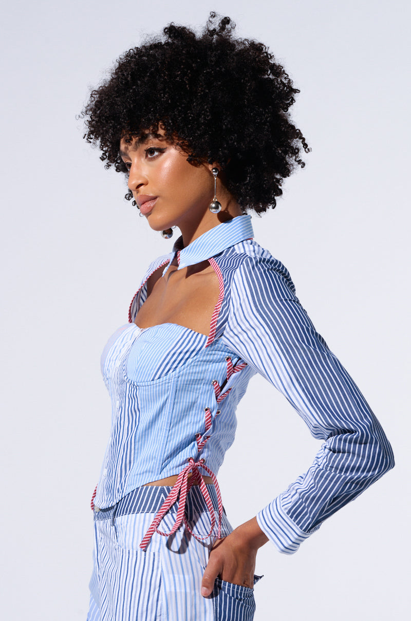 BUSINESS GIRL CROPPED BUTTON DOWN BLOUSE