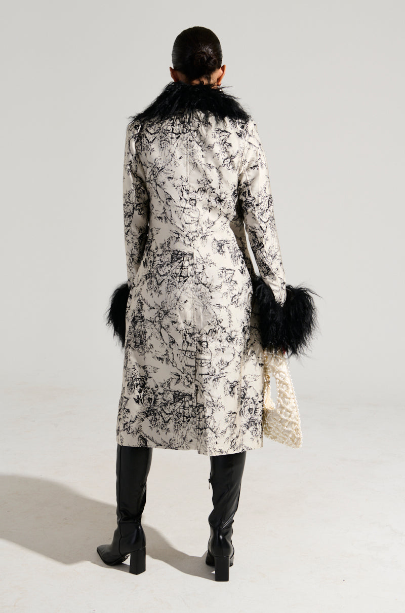 TALULAH REMOVABLE FUR TRIM TRENCH IN IVORY MULTI