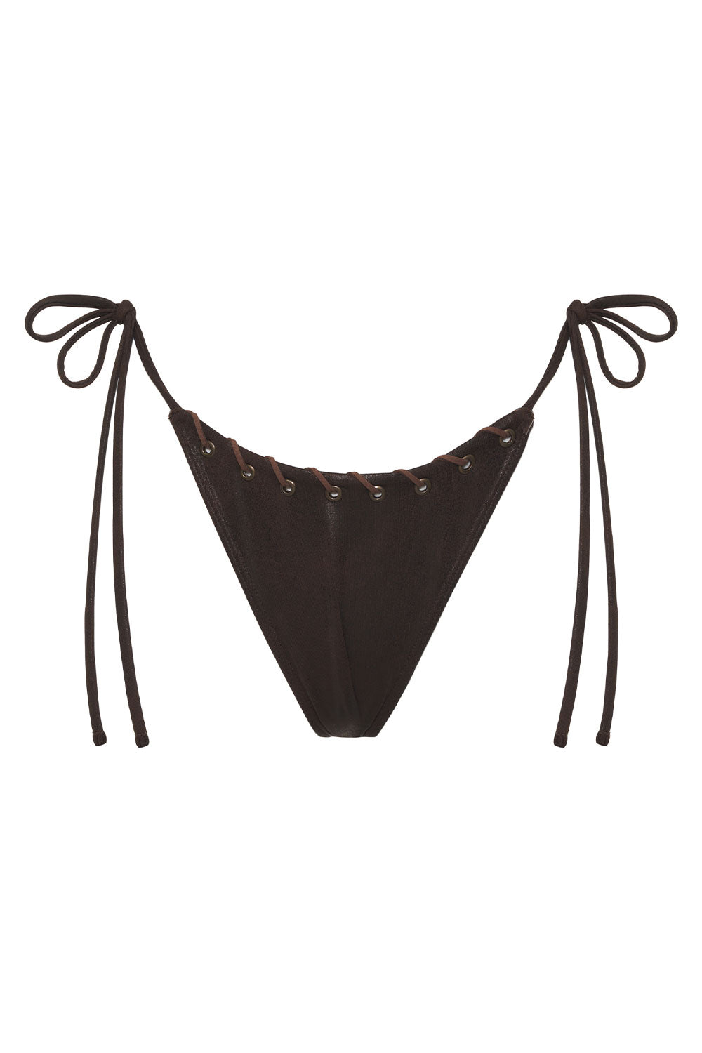 Mackenzie Leather Look String Bikini Bottom - Cocoa