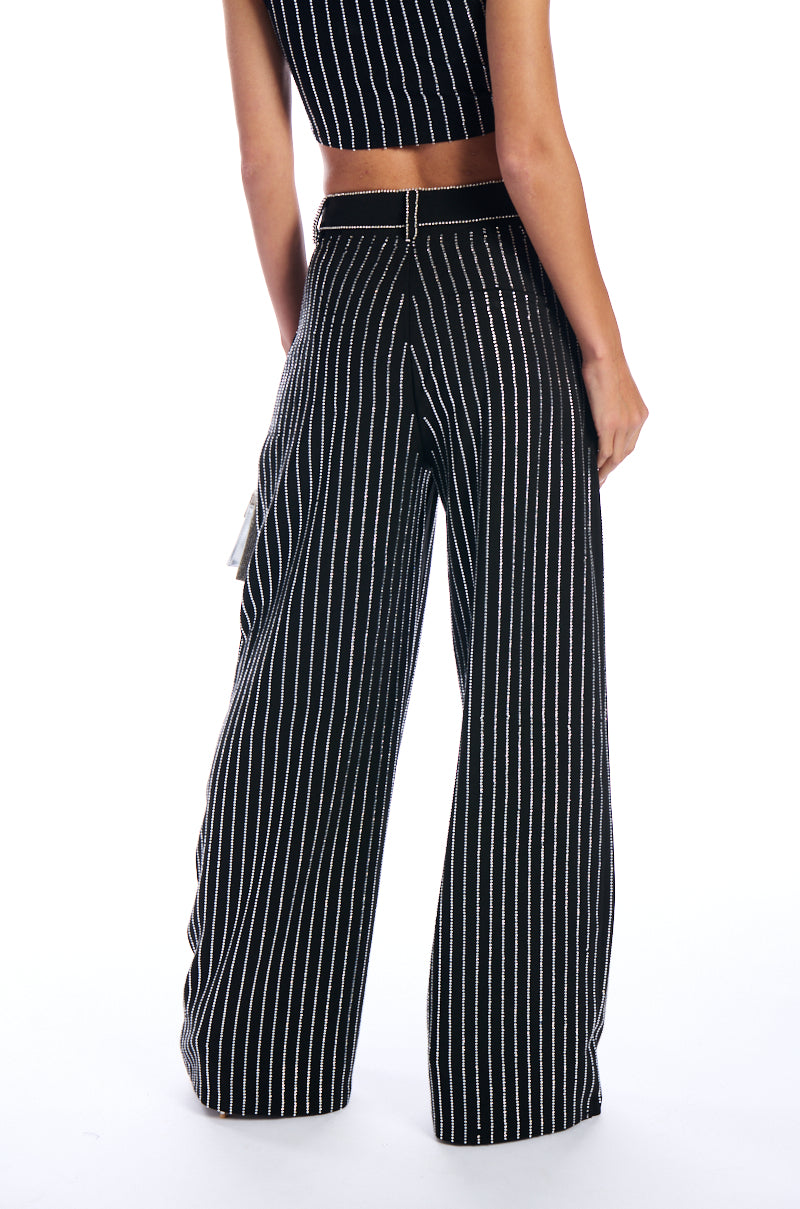 NOLLAN RHINESTONE STRIPE WIDE LEG TROUSER