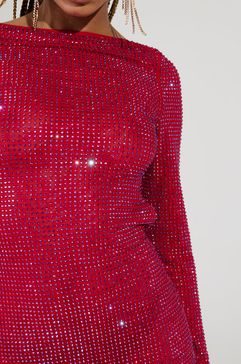 IF LOOKS COULD KILL RHINESTONE MINI DRESS IN RED