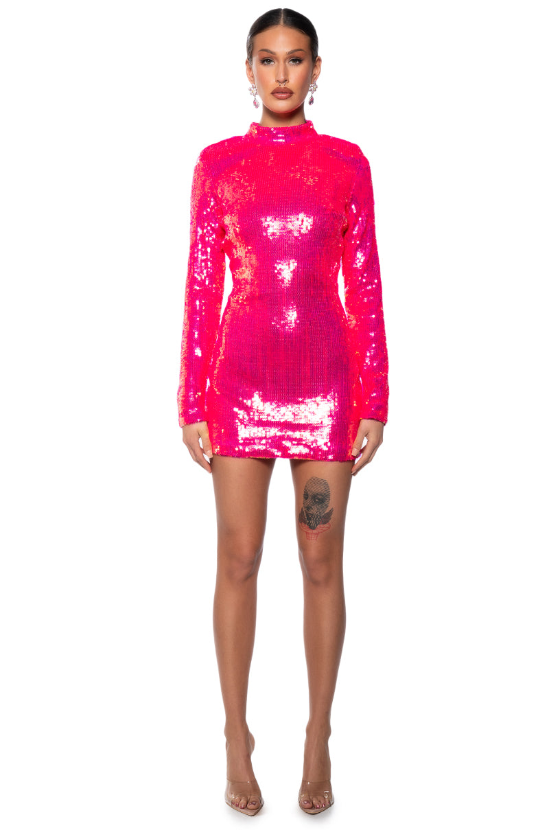 SEQUIN SINS LONG SLEEVE MINI DRESS