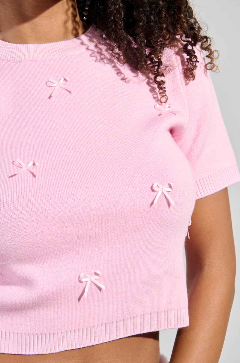 KEEP ME OUT THE LOOP TINY BOW SWEATER IN PINK