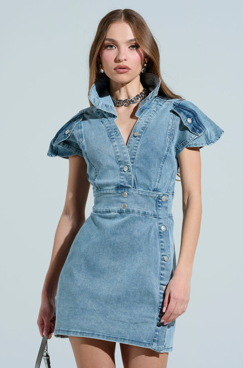 NEVER TOO MUCH DENIM MINI DRESS