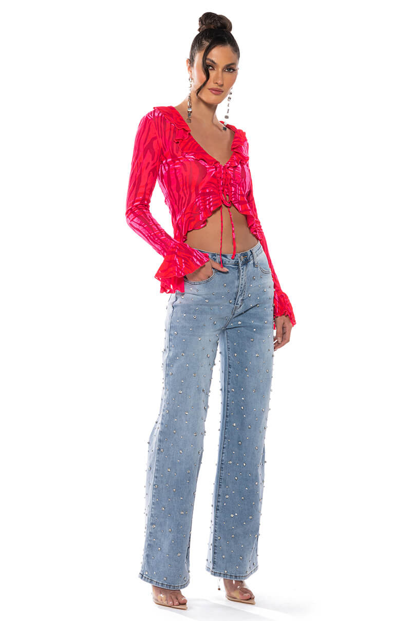 JOANIE EMBELLISHED WIDE LEG JEANS