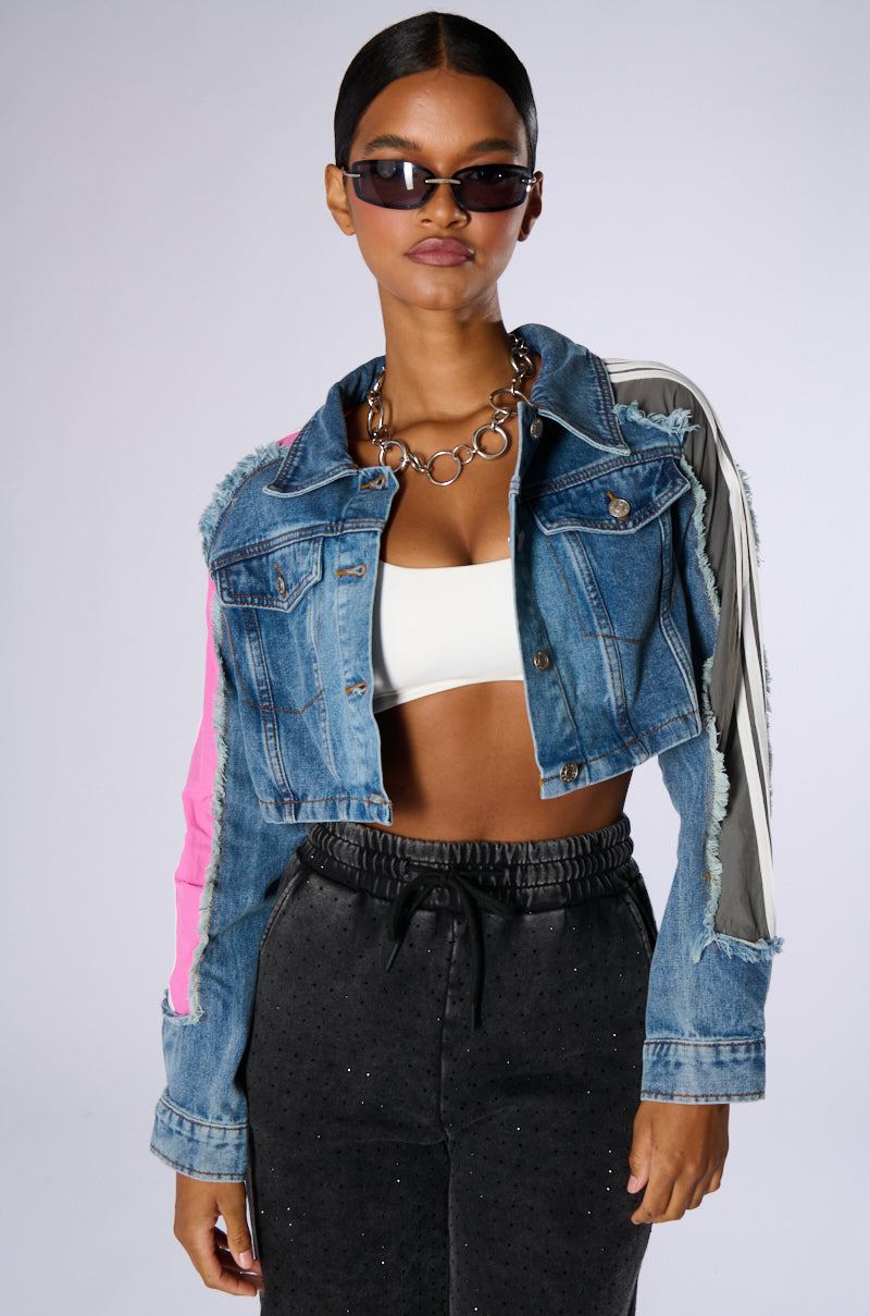 PORTIA MIXED MEDIA DENIM JACKET