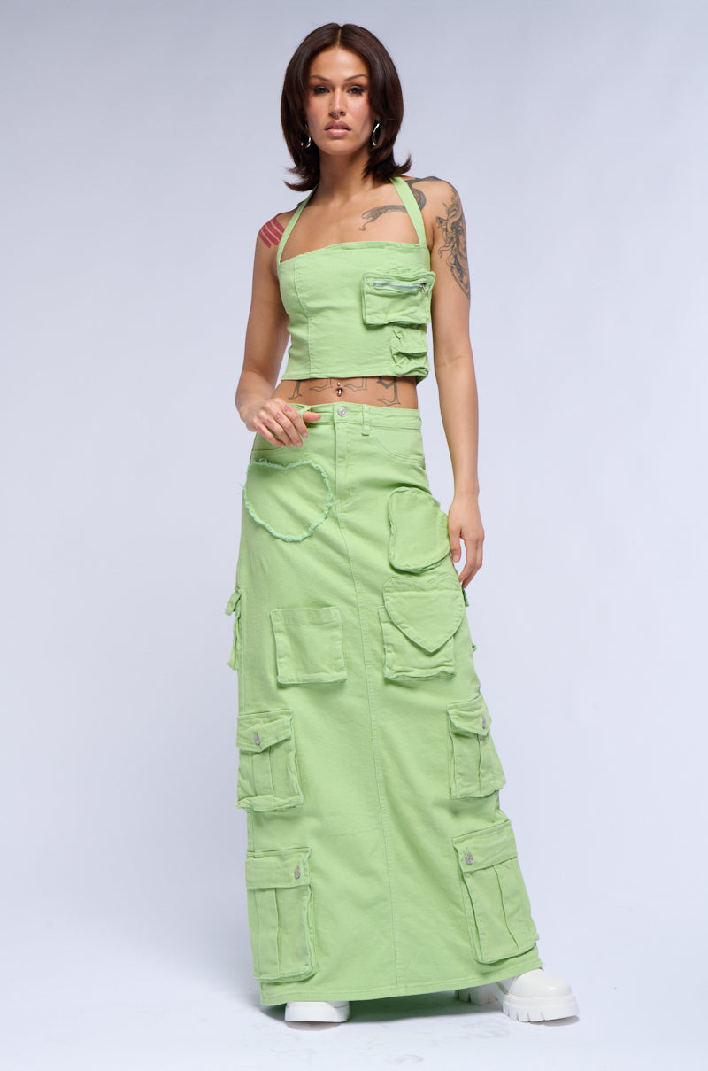 KIERAN DENIM CARGO MAXI SKIRT