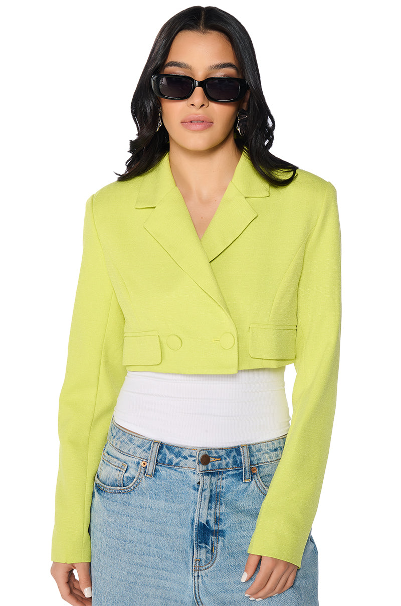 EVERYWHERE CROPPED SPRING BLAZER IN LIGHT GREEN