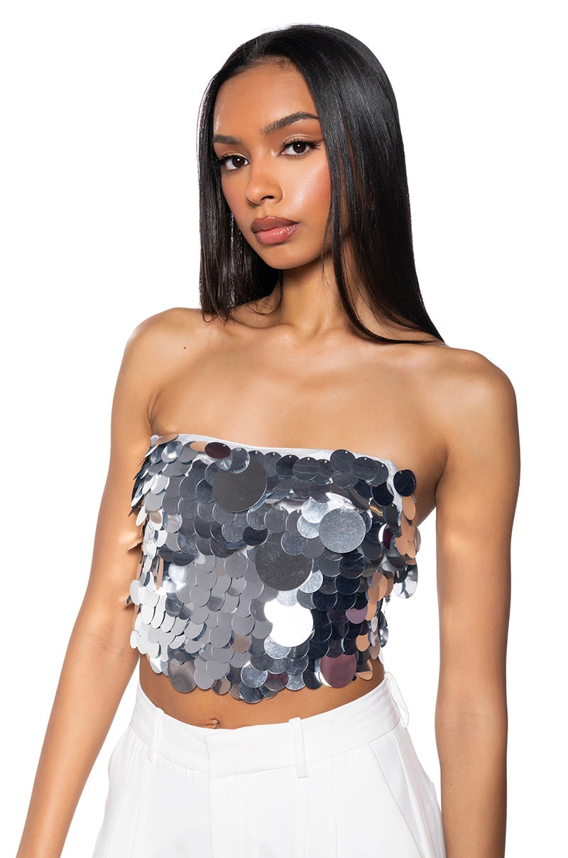 SEQUIN STRAPPY CROPPED TOP