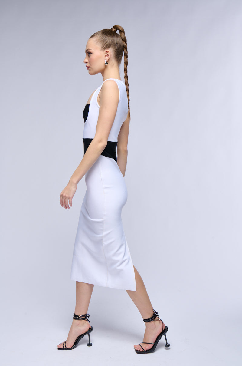 BIANCA COLORBLOCK BANDAGE KNIT MIDI DRESS