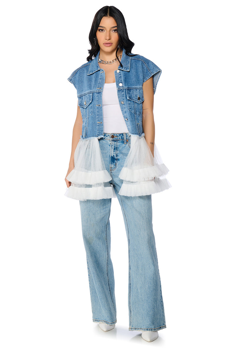 TULLE PEPLUM DENIM VEST