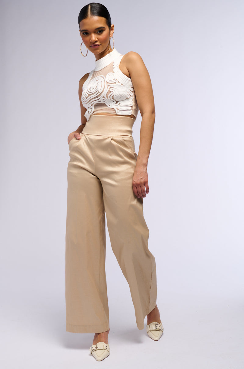 BIG BOOTY HIGH WAIST WIDE LEG TROUSER IN TAUPE