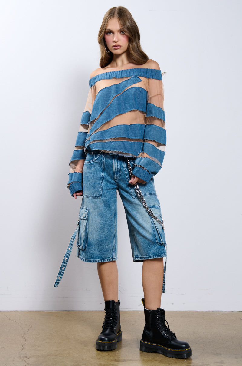 I SPY DENIM PATCHWORK OVERSIZED SHIRT