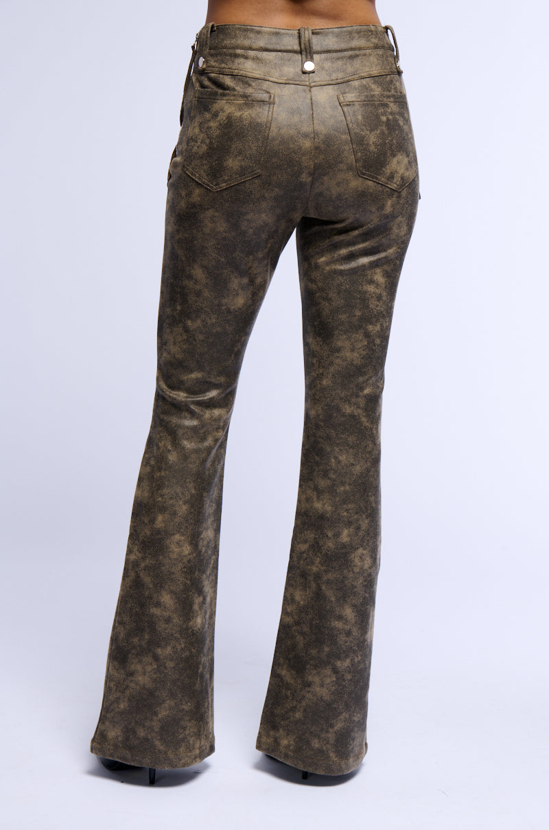 GEORGIA LACE UP FLARED FAUX LEATHER LOOK PANT