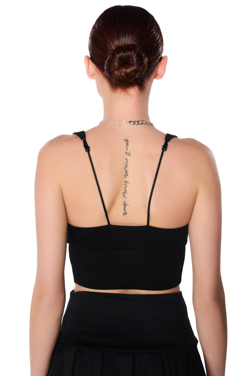 PAXTON SUPER LUXE SLEEVELESS LONGLINE BRALETTE TOP IN BLACK