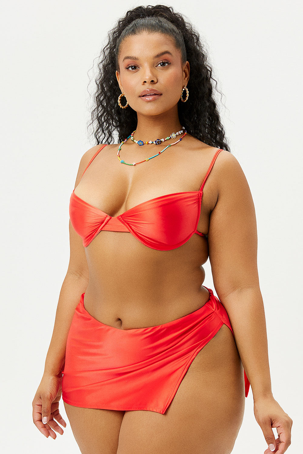 Marty Satin Full Coverage Bikini Bottom - Grenadine