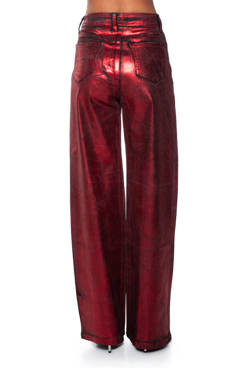 FULL RIDE METALLIC DENIM PANTS IN RED