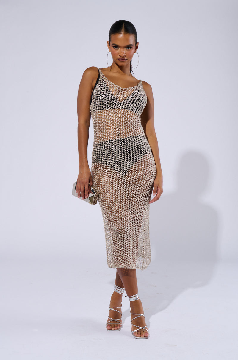 UNDER THE SEA METALLIC CROCHET MIDI DRESS