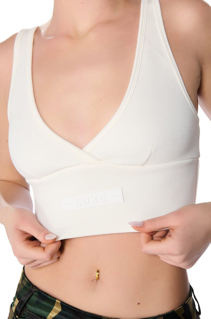 PAXTON SUPER LUXE SLEEVELESS LONGLINE BRALETTE TOP IN WHITE