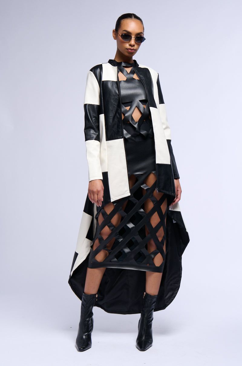 BACK AGAIN PATCHWORK FAUX LEATHER TRENCH