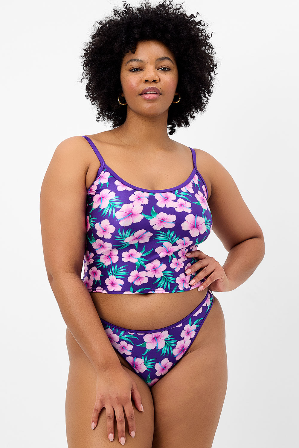 Meg Shine Full Coverage Bikini Bottom - Purple Hibiscus