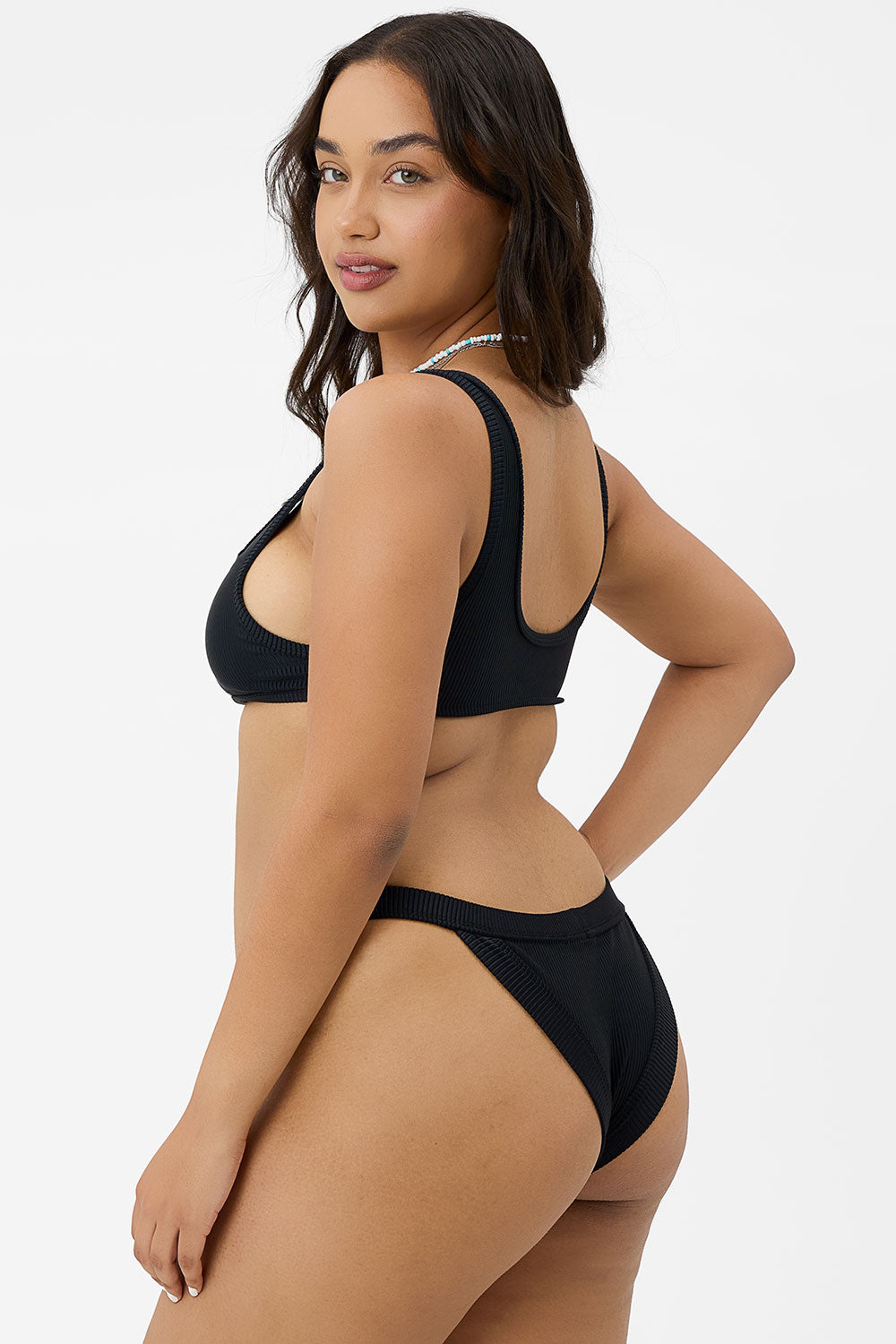 Cole Ribbed Cheeky Bikini Bottom - Black