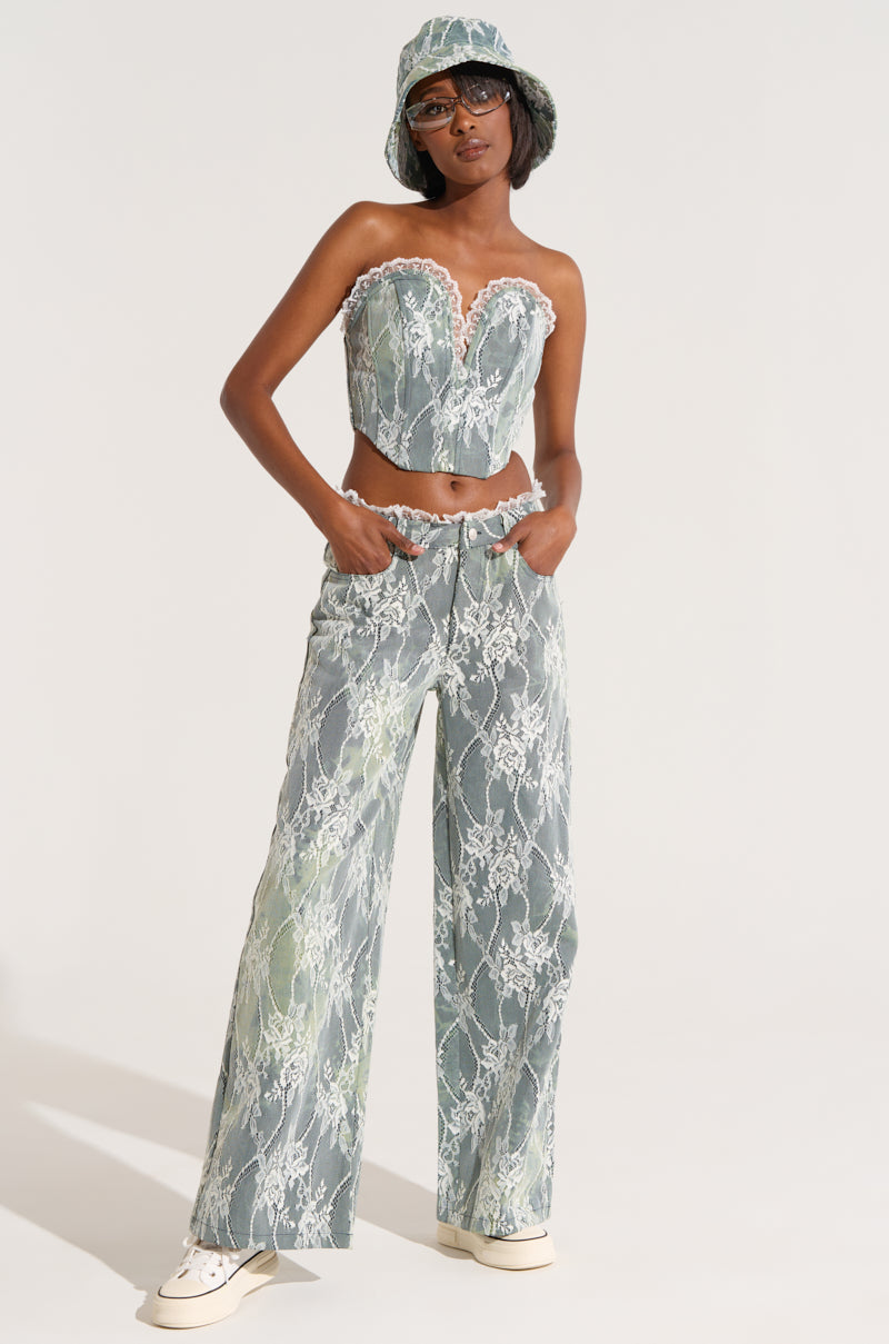 VERONICA FLORAL LACE WIDE LEG DENIM