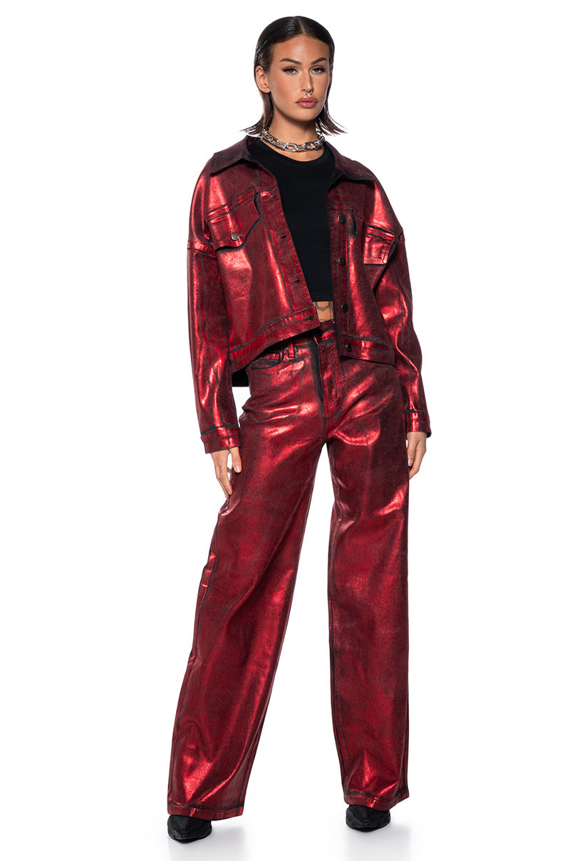 FULL RIDE METALLIC DENIM PANTS IN RED