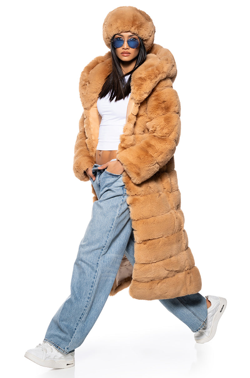 AZALEA WANG FAUX FUR PANEL HOODED TRENCH