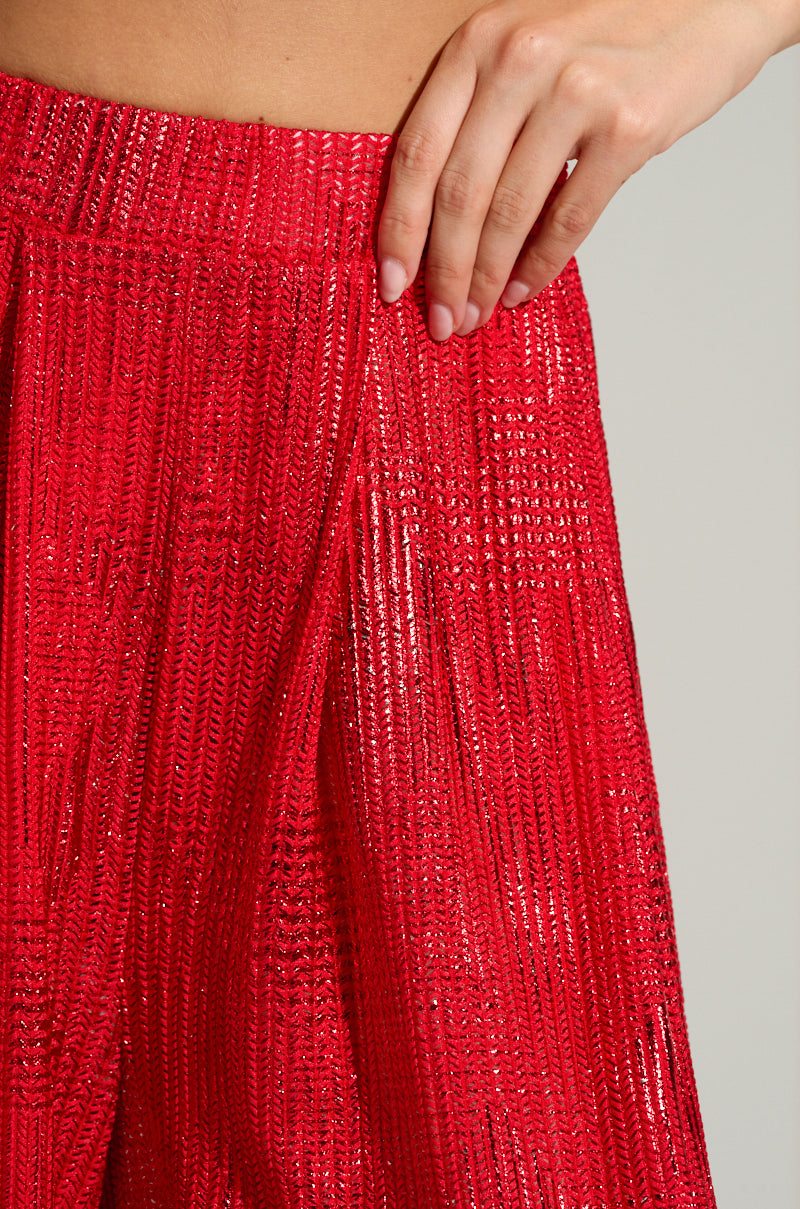 JUST LIKE MAGIC METALLIC WIDE LEG PANT IN RED