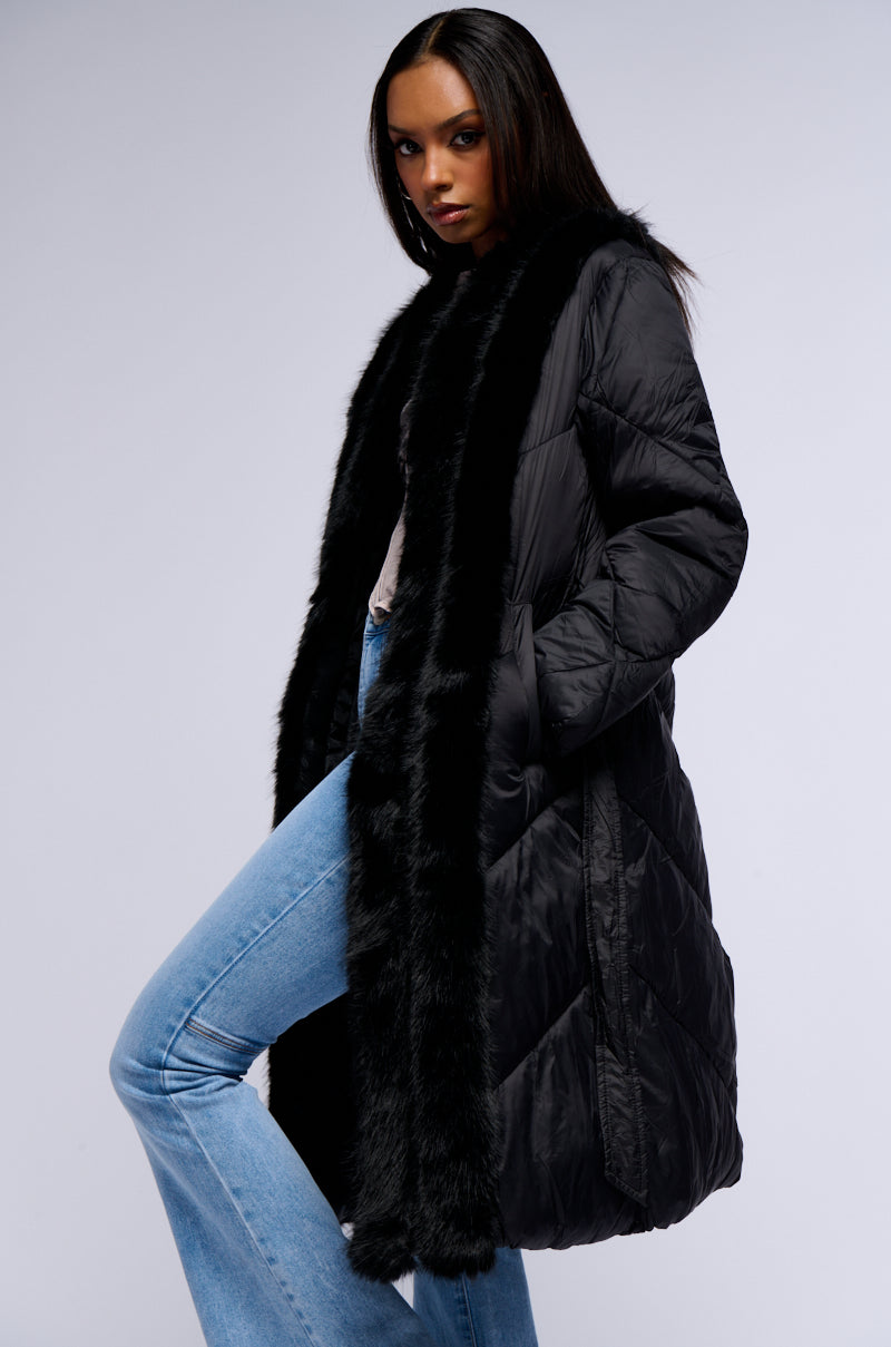 BABBS PUFFER COAT WITH FAUX FUR TRIM IN BLACK