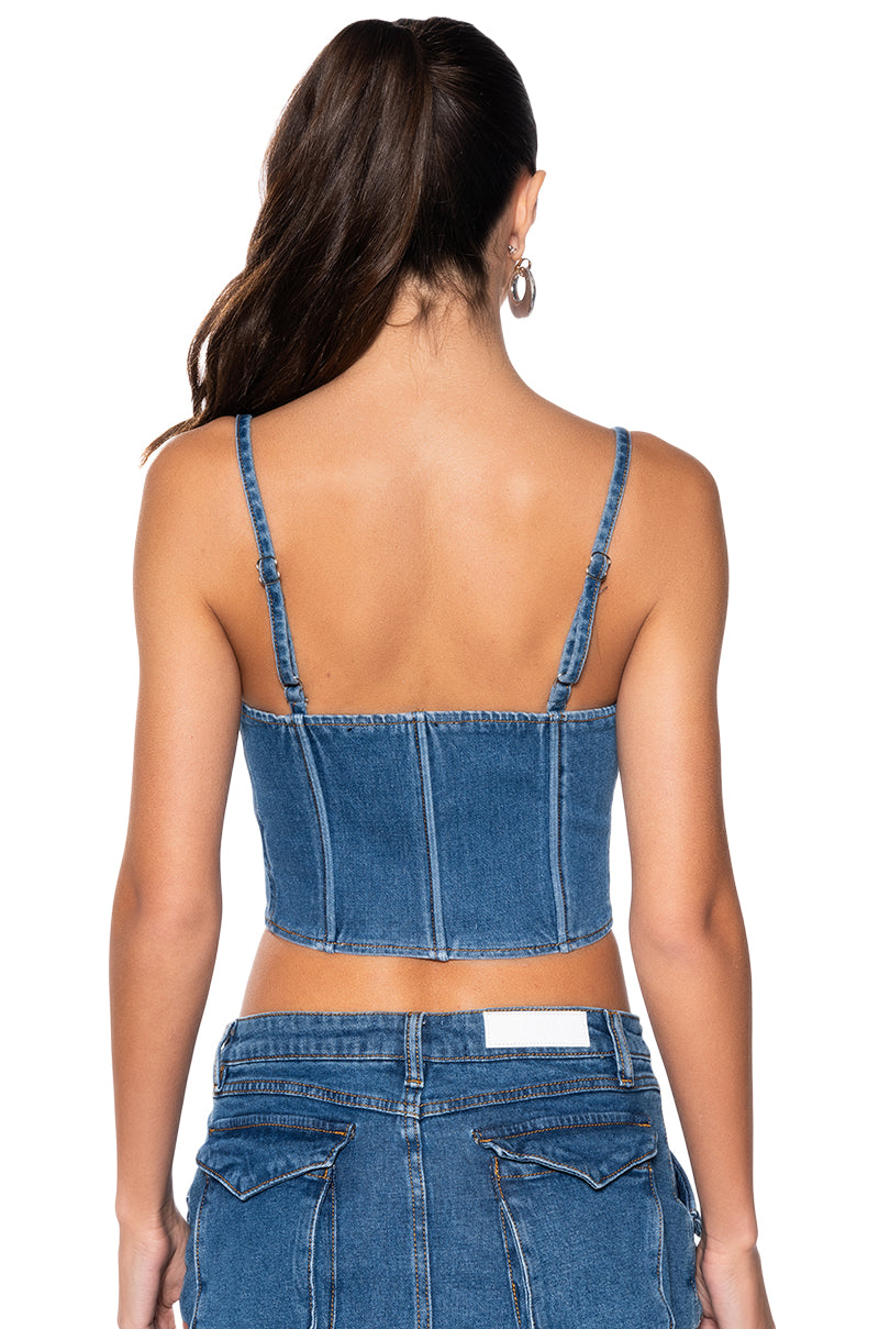 ON THE MOVE DENIM CORSET TOP