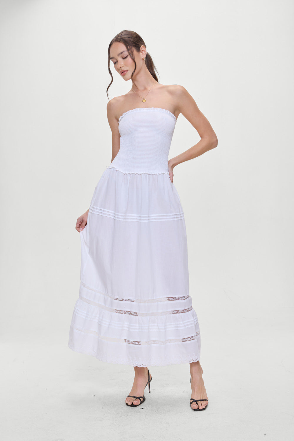 Empress Strapless Smocked Maxi Dress - White