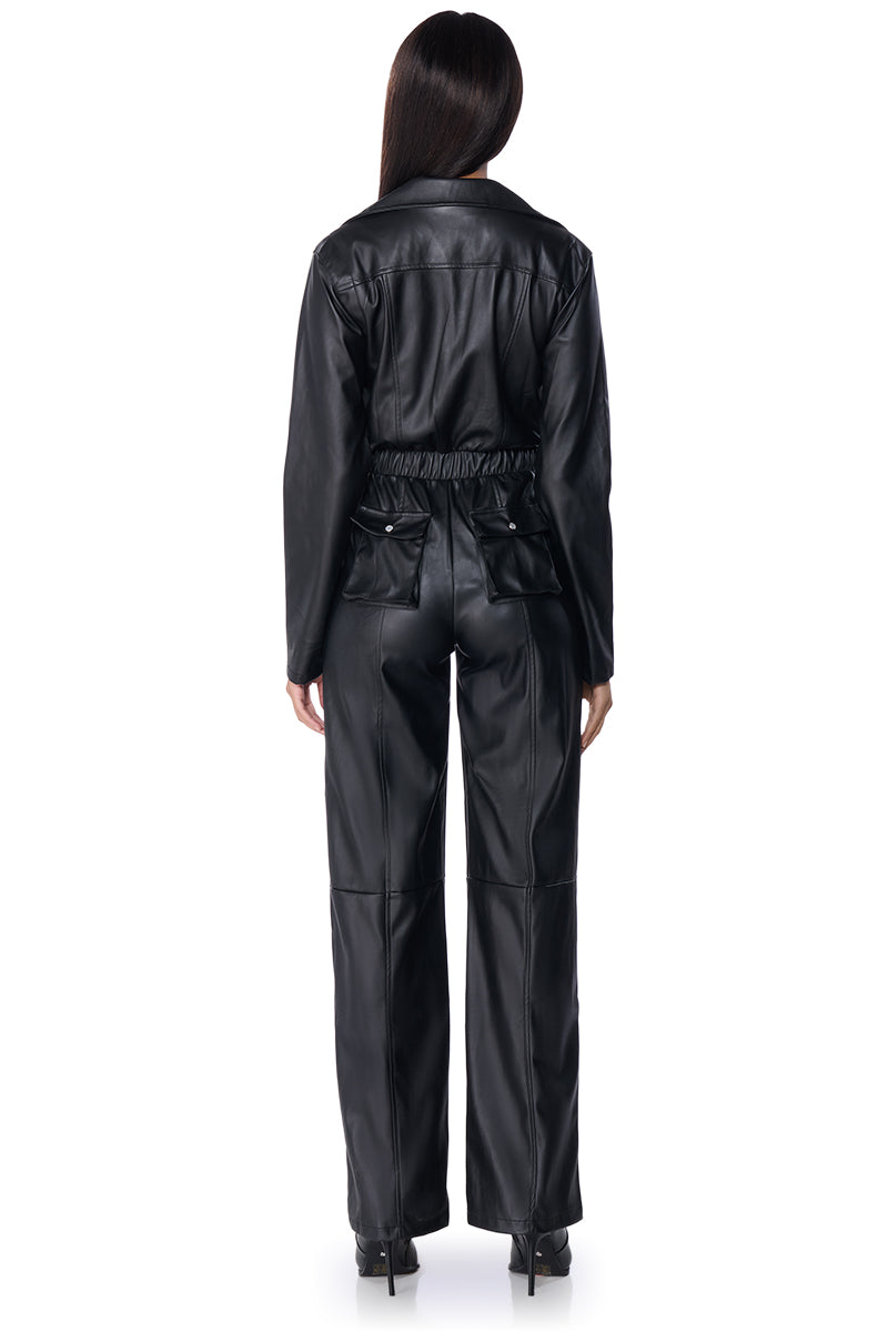 ALLEY CAT FAUX LEATHER JUMPSUIT