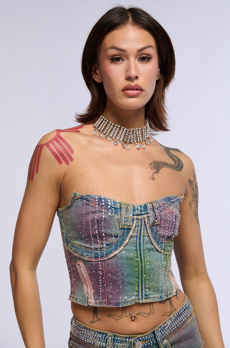 GALAXY GIRL RHINESTONE DENIM CORSET