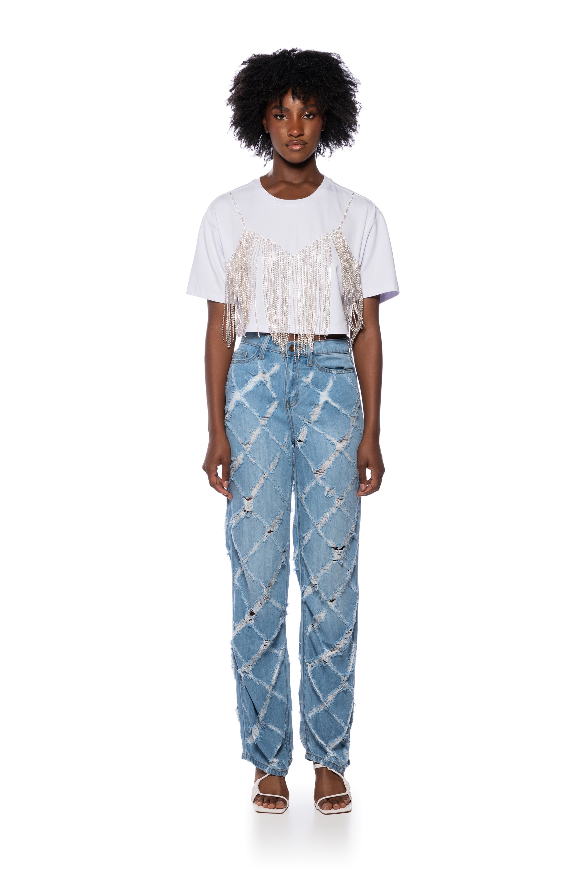 KIT CRISS CROSS DISTRESSED WIDE LEG JEANS