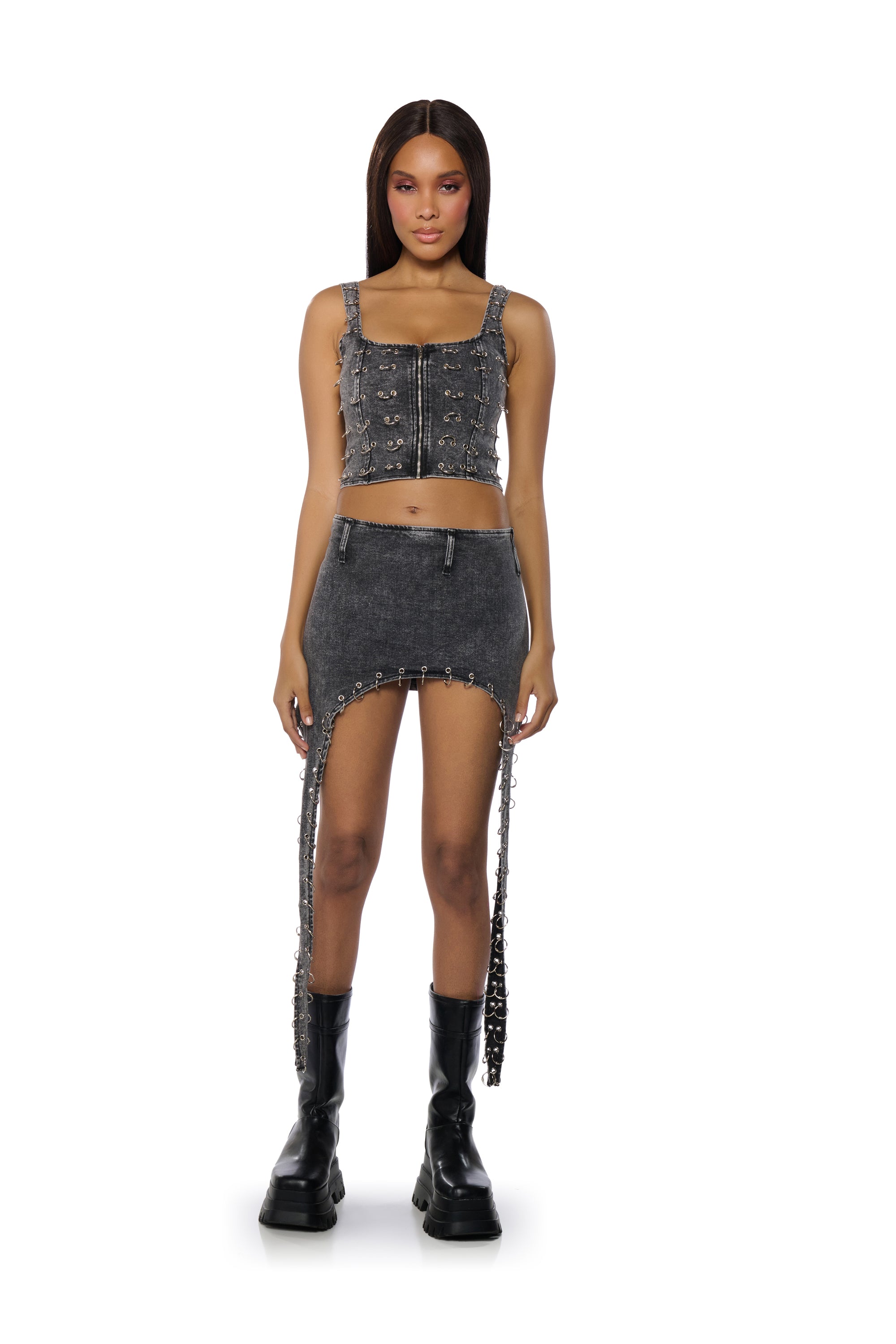 BAD TO THE BONE DARK DENIM MINI SKIRT