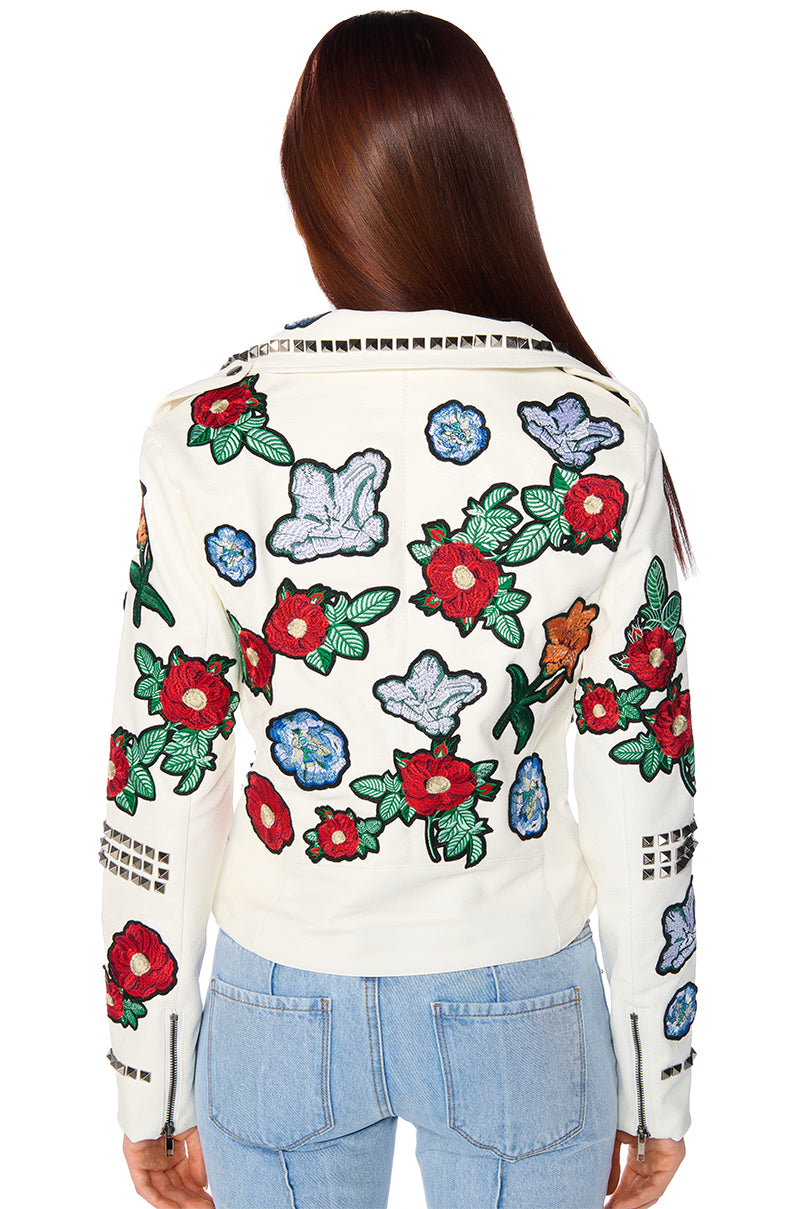 LA LOUVRE FLORAL PATCH MOTO JACKET