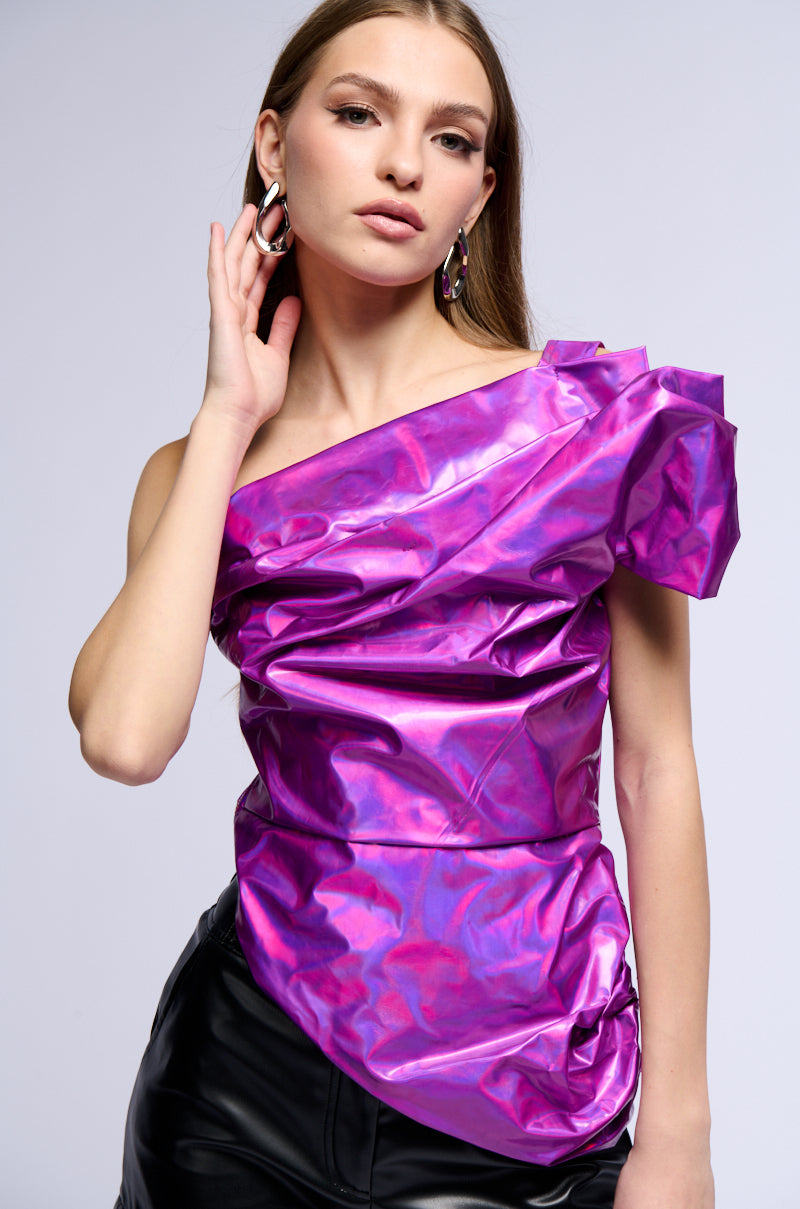 LOVE EVERLASTING ONE SHOULDER IRIDESCENT TOP