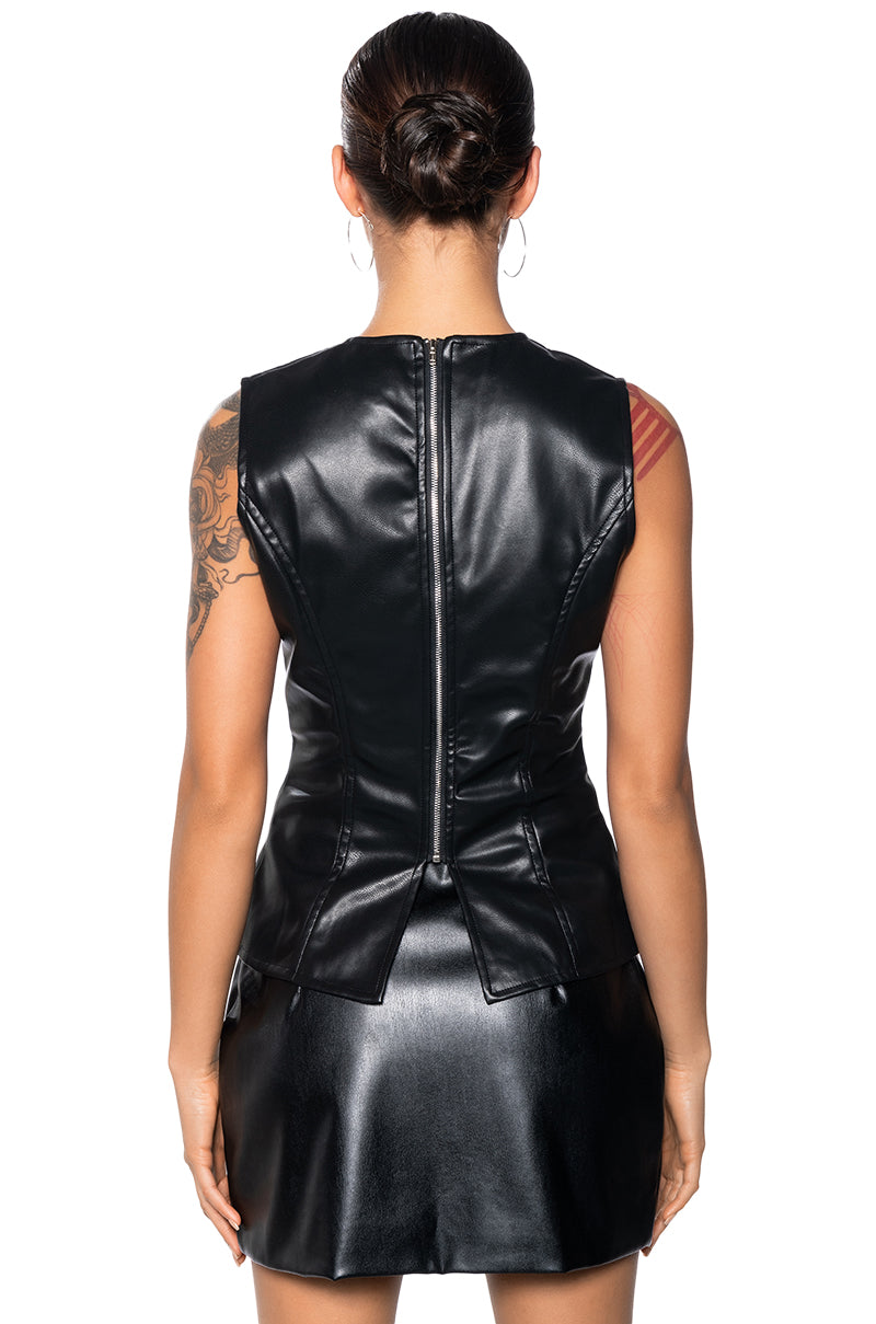 OUT OF THE VOID FAUX LEATHER SLEEVELESS SHIRT